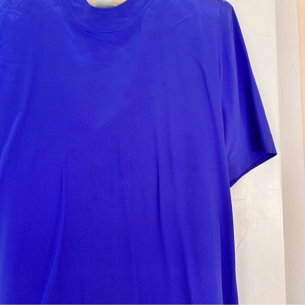 Carlisle 100% Silk Button Down Top Royal Blue Shoulder Pads Gold Buttons Vintage - Picture 5 of 8